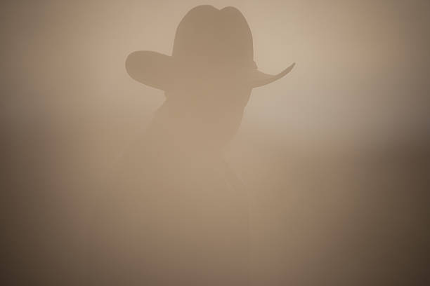 dusty cowboy Cowboy backlit in dust,full color photo cowboy stock pictures, royalty-free photos & images