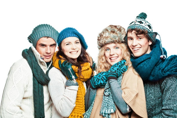 Young adults in winter clothes