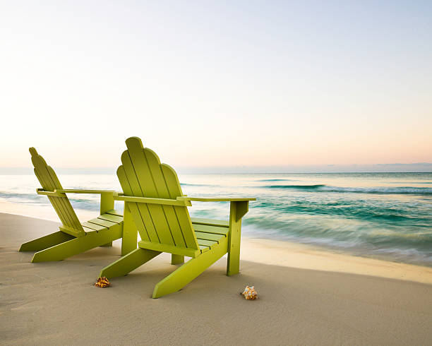 adirondack sedie da spiaggia - beach sunset sand wood foto e immagini stock