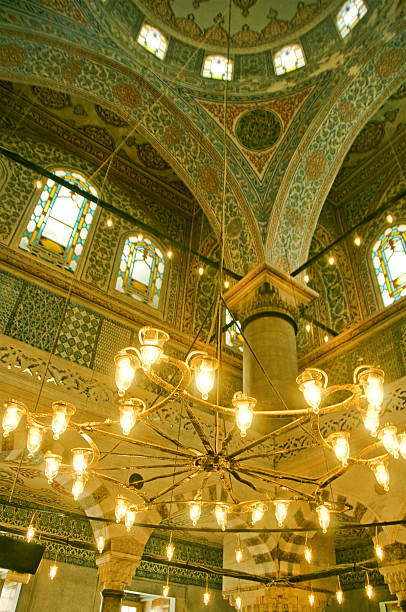 istock Elegant Gold Chandelier in Blue Mosque 157674200
