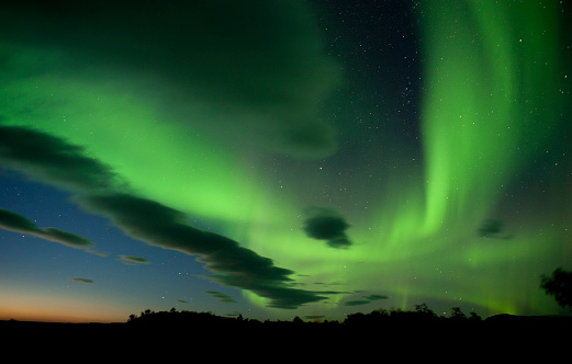 green aurora borealis in iceland, northern lights