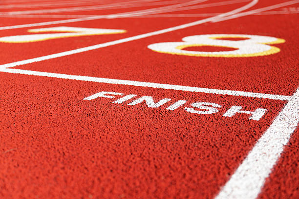 Finish Line In Lane Eight On Red Running Racing Track