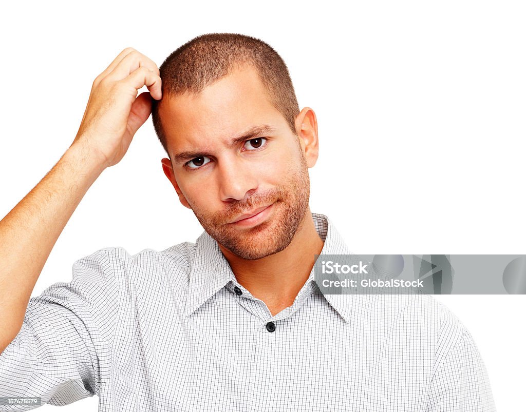 착란-젊은 남자 긁음 그의 머리를 인명별 - 로열티 프리 긁음 스톡 사진