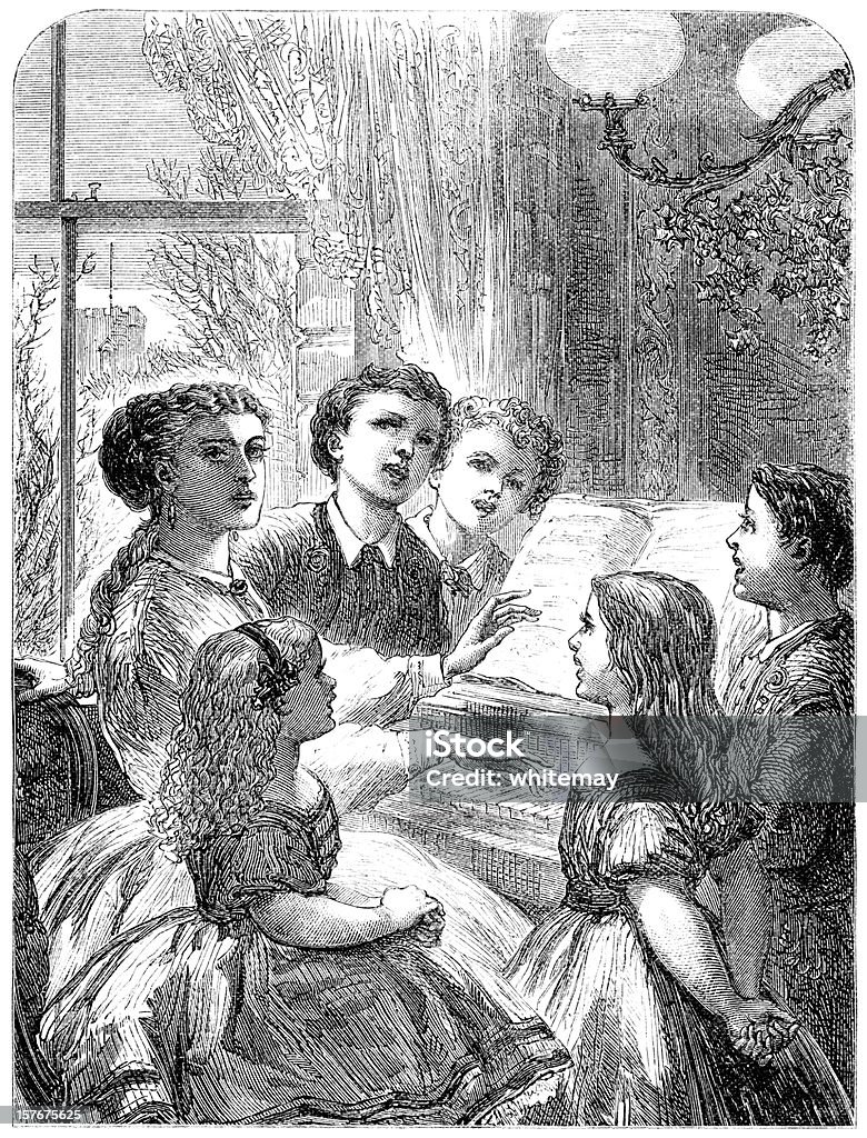 Victorian Kinder singen Weihnachten carols mit ihrer Mutter - Lizenzfrei Altertümlich Stock-Illustration