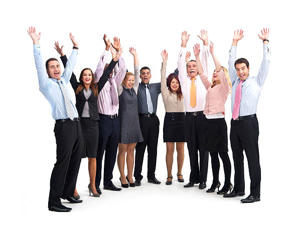 istock Group of business people raising hands 157675947
