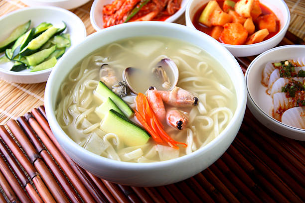 kalguksu Korean Chopped Noodles banchan stock pictures, royalty-free photos & images