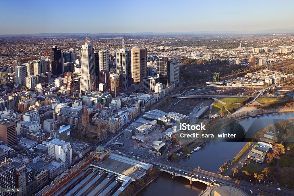 Panorama de Melbourne, Australie, photographiés de dessus au coucher du soleil - Photo de Melbourne - Australie libre de droits