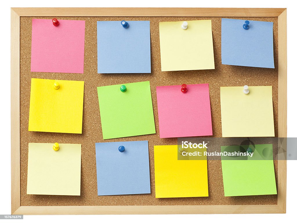 Oficina de color completo de cork memo notas. - Foto de stock de Tablón de anuncios libre de derechos