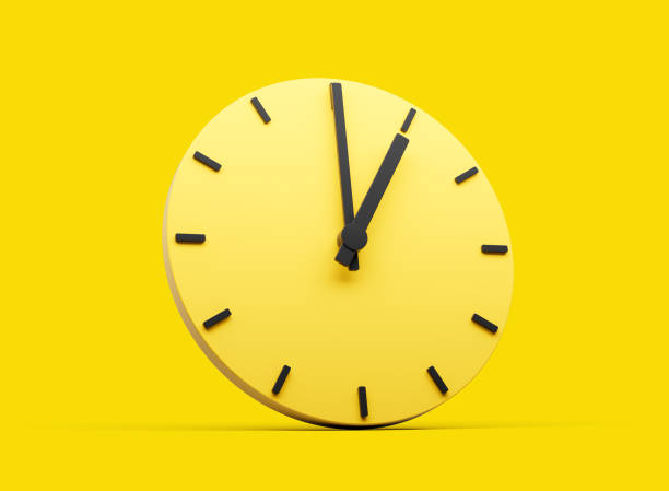 istock 3d Simple Yellow Round Wall Clock 1 O'Clock One O'clock On Yellow Background 3d illustration 1576767849