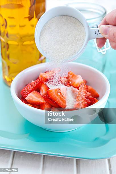 Pouring Sugar On Berries Stock Photo - Download Image Now - Preserves, Sprinkling, Sugar - Food