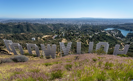 LOS ANGELES, United States – February 09, 2022: A scenic view of Hollywood, California featuring a sign containing the iconic Hollywood name in bold letters