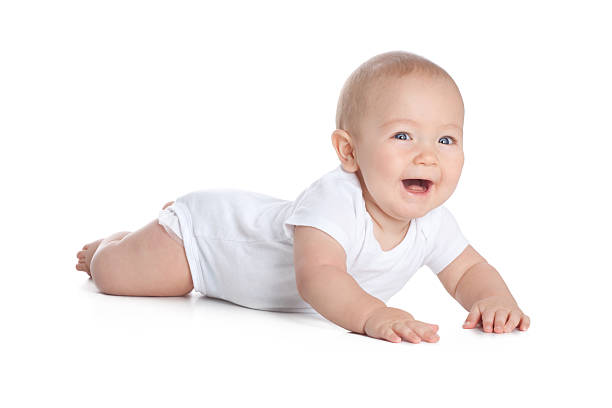 istock Happy Seven Month Old Baby on White Background 157677438