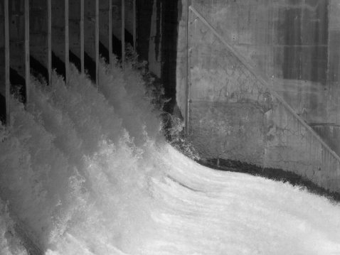 Dam water outlet.  Done in black and white.