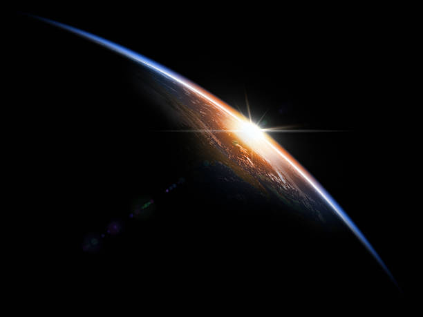 Sunrise in Space Astronomical background. 3D render. dawn of new era stock pictures, royalty-free photos & images