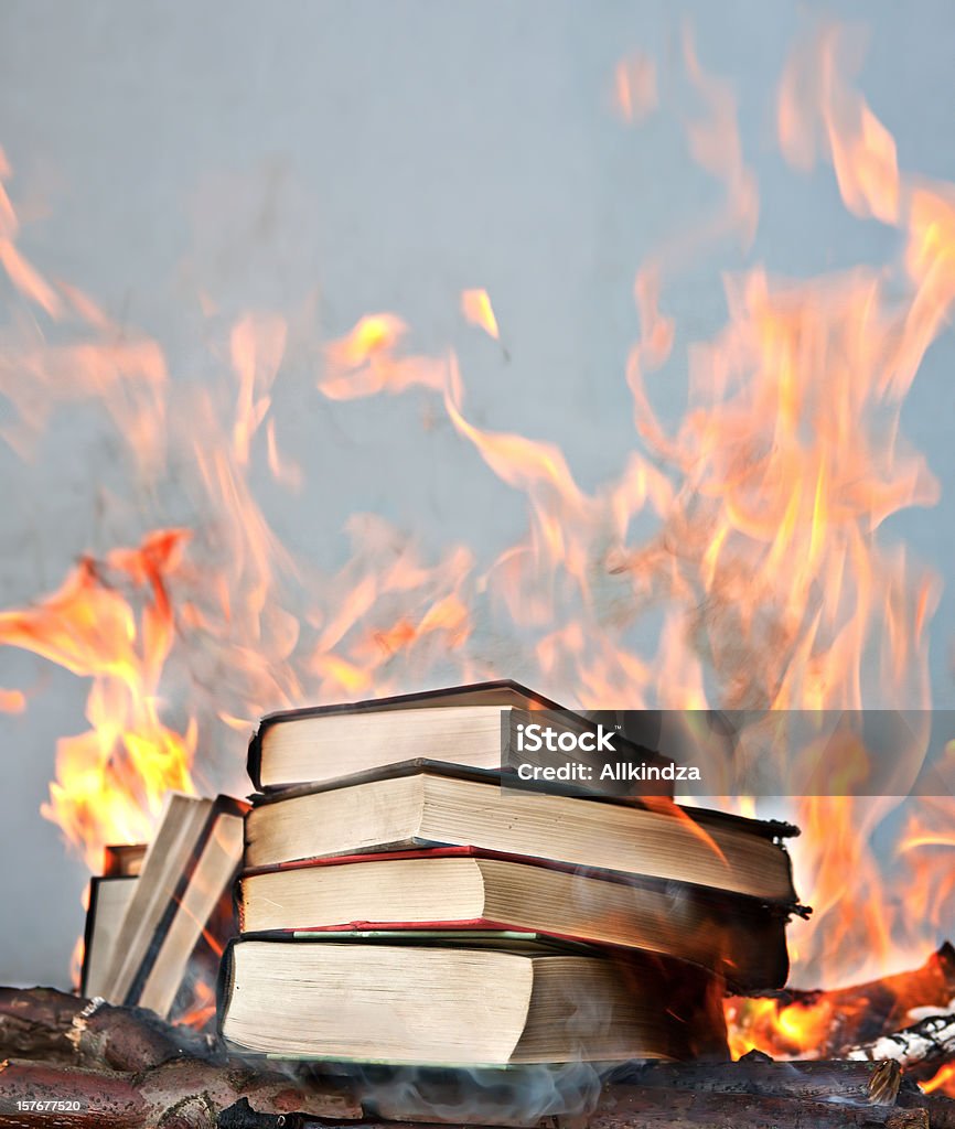 short stack of books ablaze  Book Stock Photo