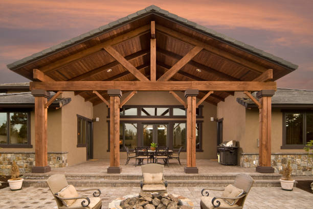 istock Evening exterior of home and deck 157677802