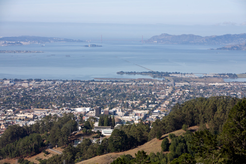 The skyline of the city of San Francisco, California, USA, seen from the Twin Peaks a warm day in the summer.