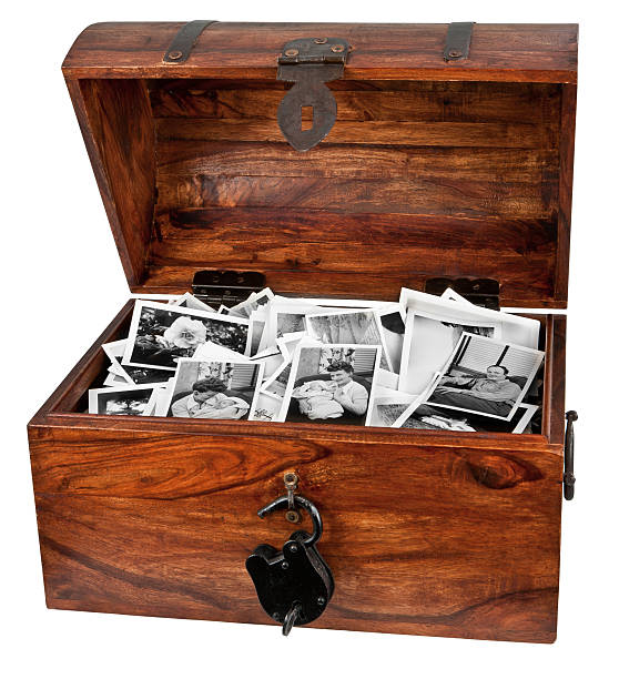 treasure chest filled with antique black and white prints.