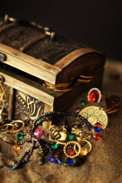 A wooden box in the shape of a heart and jewelry.