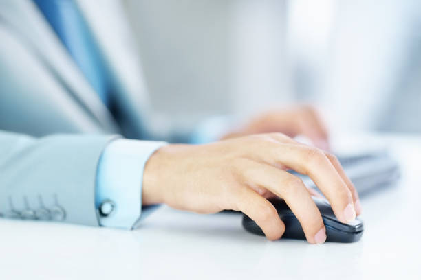 istock Closeup of business man using a computer 157678289