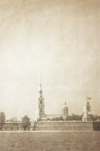 Peter and Poul Fortress in Saint Petersburg. Aged photo.