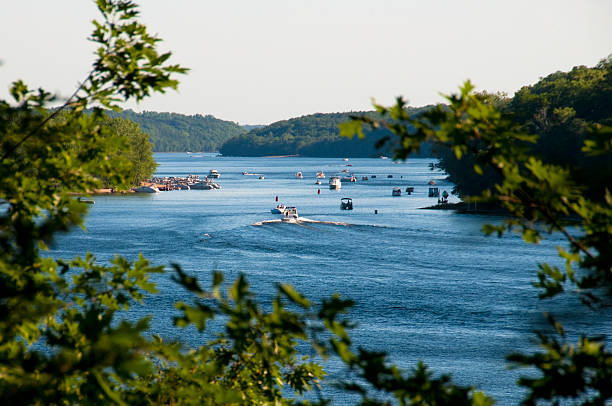 Boats on the St. Croix River stock photo