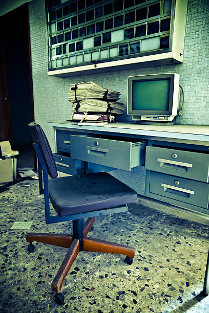 istock Abandoned Medical Office From The 70s Retro Computer and Documents 157679045
