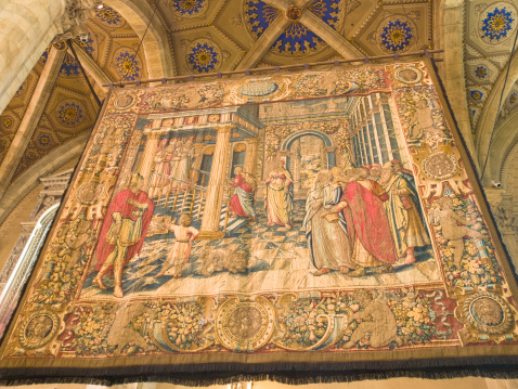 A close up view of a section of one of the tapestries at the MET Cloisters in New York City.