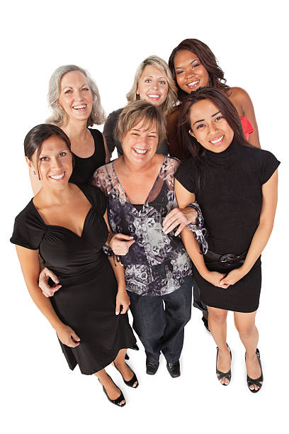 istock Happy Group of Women Looking Up, Isolated on White 157679214
