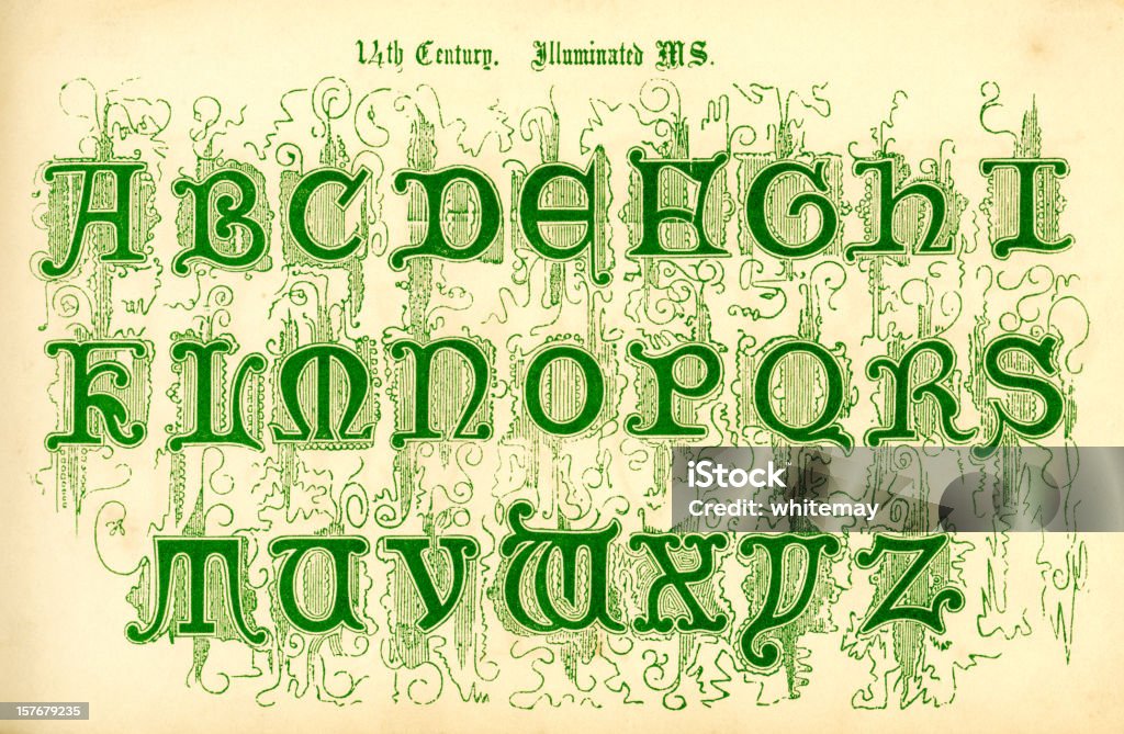 XIV wiek oświetlony liter - Zbiór ilustracji royalty-free (Alfabet)