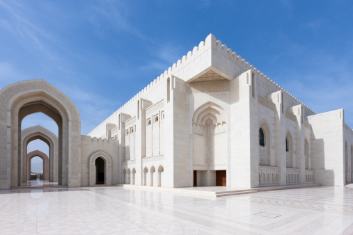 Prayer Hall of Grand Mosque Sultan Qaboos. Muscat, Sultanate Oman.
