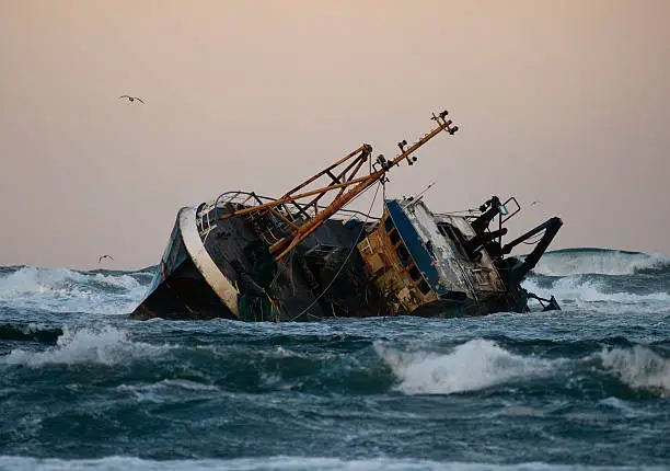 A fishing vessel run aground near Fraserburgh, Scotland