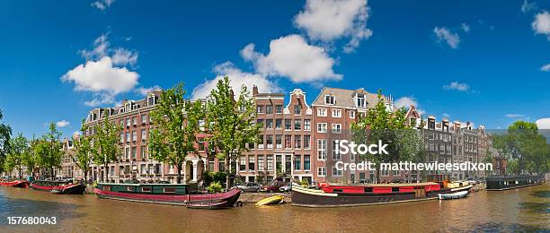 A Beautiful Panoramic View Of Amsterdam Stock Photo - Download Image Now - Amsterdam, Houseboat, Prinsengracht