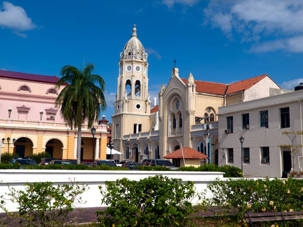 Panama City - Casco Viejo District, view of spanish colonial archetecture and gardens