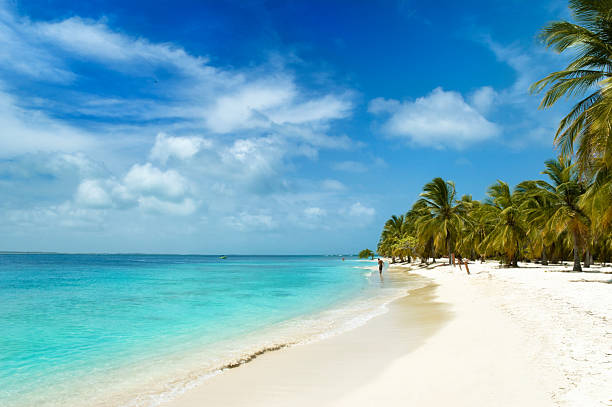 Tropical white sand island beach stock photo