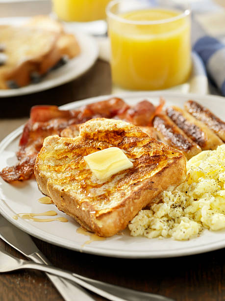 French Toast with Maple Syrup  french toast bacon bread butter stock pictures, royalty-free photos & images