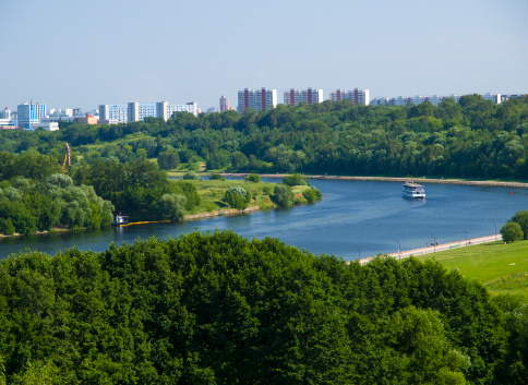 View from Kolomenskoye Estate  to the Moscow river and urban district of Moscow, Russia.