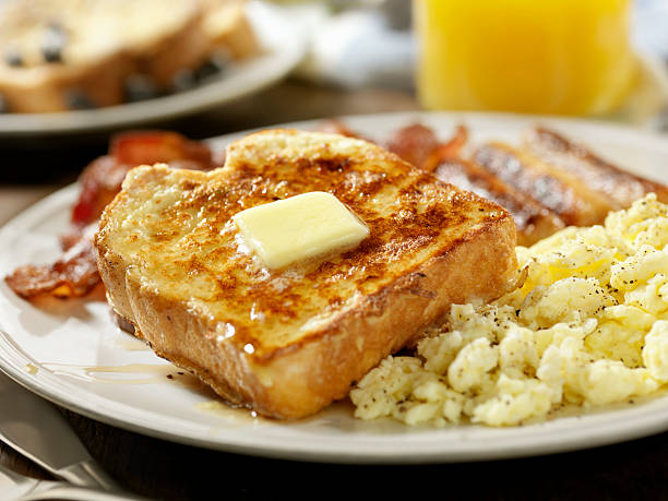 French Toast with Maple Syrup  french toast bacon bread butter stock pictures, royalty-free photos & images