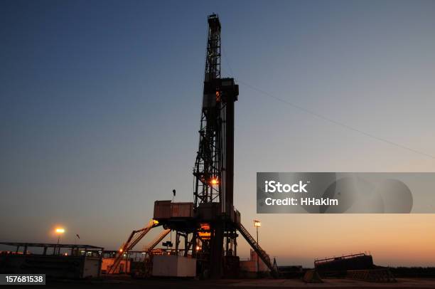 Drilling Rig Night Shot Stock Photo - Download Image Now - Back Lit, Color Image, Crude Oil