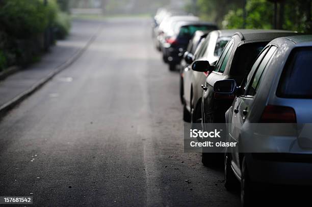 Parked Cars On Street Stock Photo - Download Image Now - Parking, Car, Parking Lot