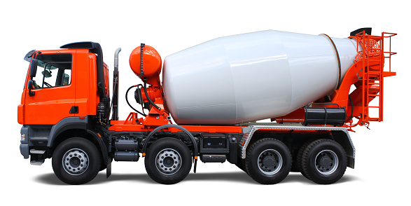 Pune, India - September 12 2023: A concrete mixer truck parked in an industrial compound at Pune India.