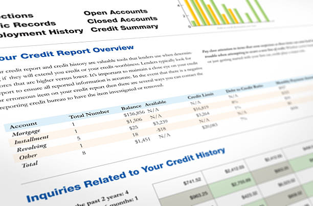 credit-bericht - report history debt finance stock-fotos und bilder