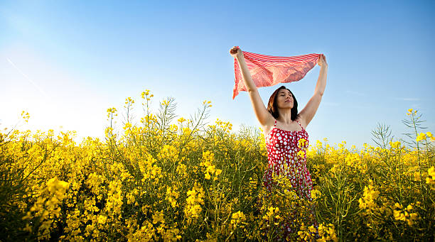 istock Woman in the yellow field 157682144