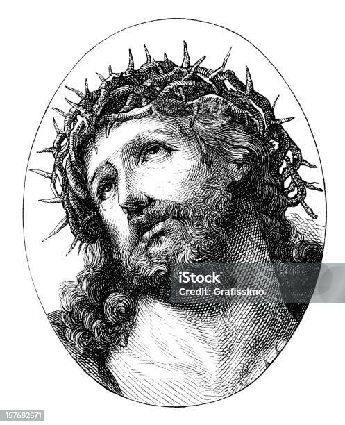 Grawerunek Jezus Chrystus Z Crown Of Thorns Z 1870 - Stockowe grafiki wektorowe i więcej obrazów Jezus Chrystus - Jezus Chrystus, Korona cierniowa - Akcesoria religijne, Chrześcijaństwo