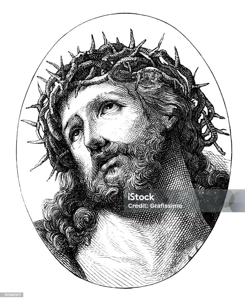 Gravação Jesus Cristo com Coroa de thorns de 1870 - Royalty-free Jesus Cristo Ilustração de stock