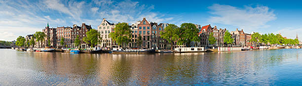 Panorama of house lining a canal in Amsterdam
