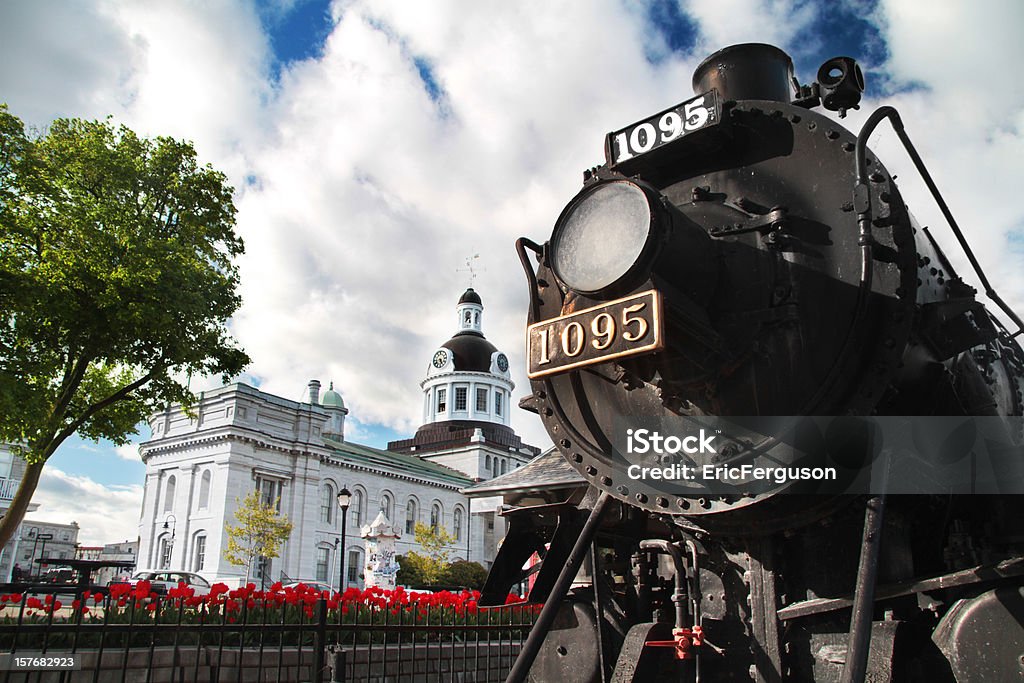 Kingston Downtown with Tulips and Train  Kingston - Ontario Stock Photo