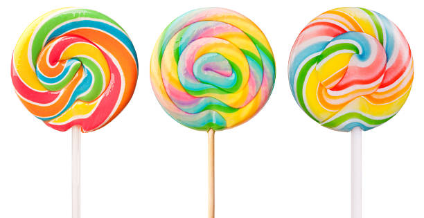 tre deliziosi ghiaccioli - lollipop isolated multi colored candy foto e immagini stock