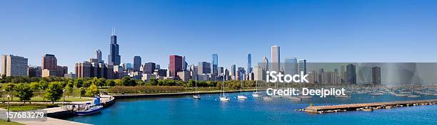 Vista Panorâmica Da Cidade De Chicago Skyline Eua - Fotografias de stock e mais imagens de Chicago - Illinois - Chicago - Illinois, Horizonte Urbano, Verão