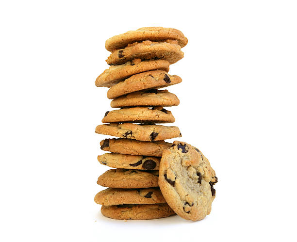 Baker's Dozen Chocolate Chip Cookies Isolated on White  chocolate chip cookie stock pictures, royalty-free photos & images